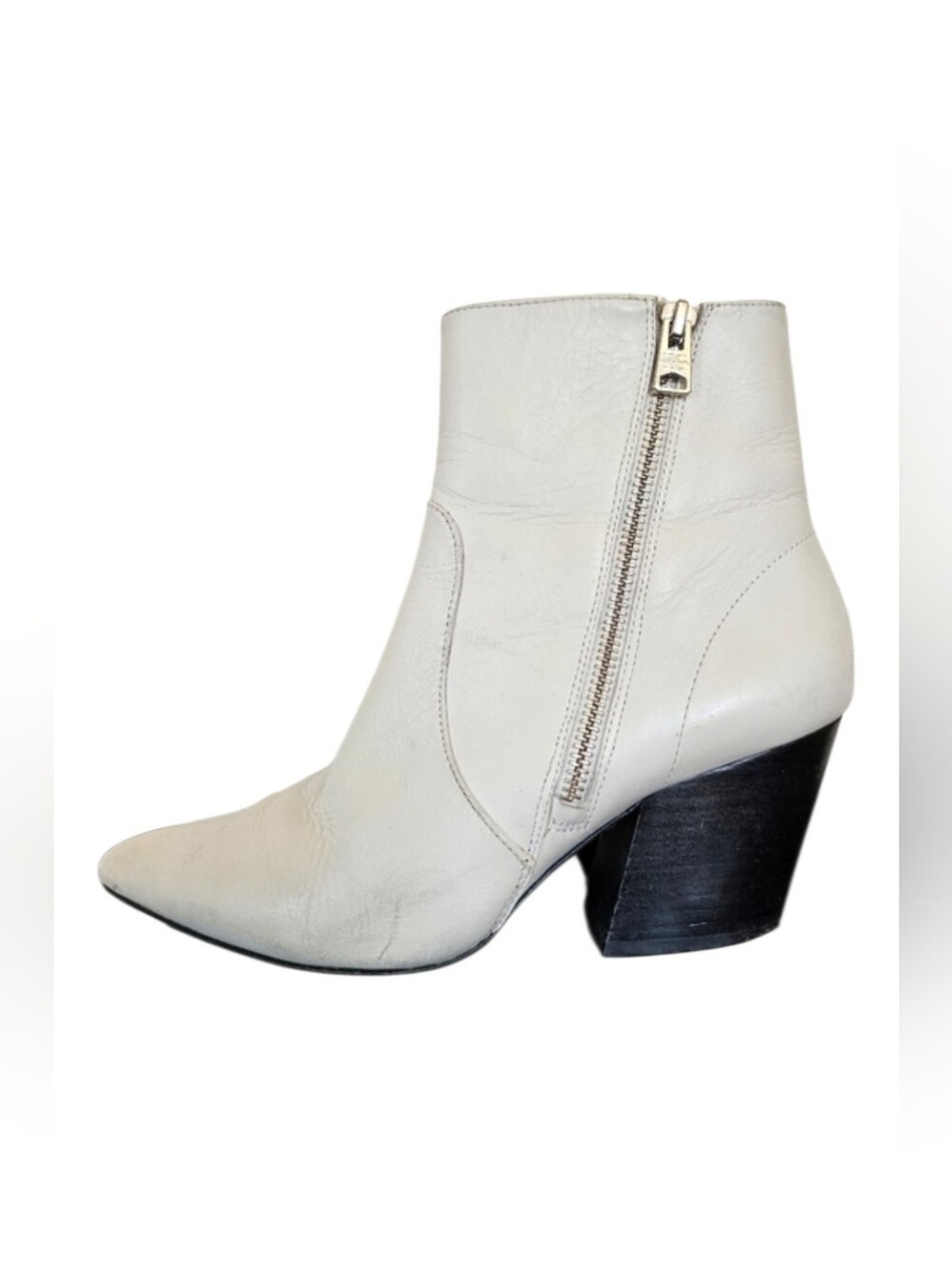AllSaints Ivory White Western Leather Ankle Boot Block Heel Sz‎ EU 38 US 7.5